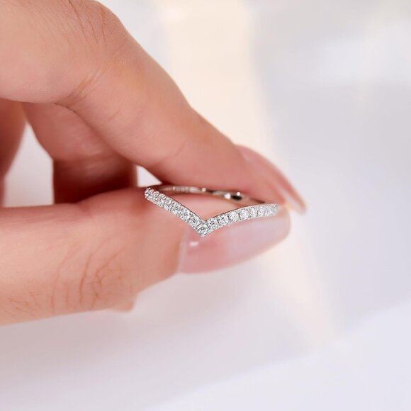 🆕Women Silver Lab Created Diamond Rings Stackable Moissanite Real Wedding Band - Picture 2 of 9